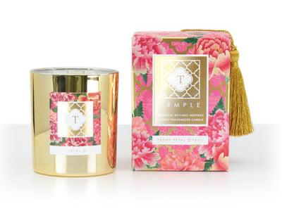 TEMPLE & Louise Hill collaboration luxury fragranced candle in peony petal & fern